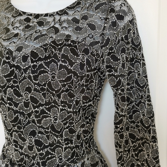 Black Lace Silver Peplum Top Size Small - Picture 4 of 7